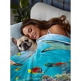 thumbnail image 3 of Turtle California King Size Flat Sheet, Wrinkleproof & Fadeproof Cooling Flat Bed Sheet Only, Shark Ocean Coral Underwater Scenery Sea Breathable Soft Bedding Top Sheets 108 x 98 Inches, 3 of 8