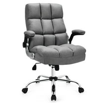 KDTHTF Big & Tall Office Chair High Back Adjustable Swivel Computer Desk Chair with Flip-up Armrests, Linen Fabric Executive Chair for Home and Office, 400 lbs Capacity, Grey