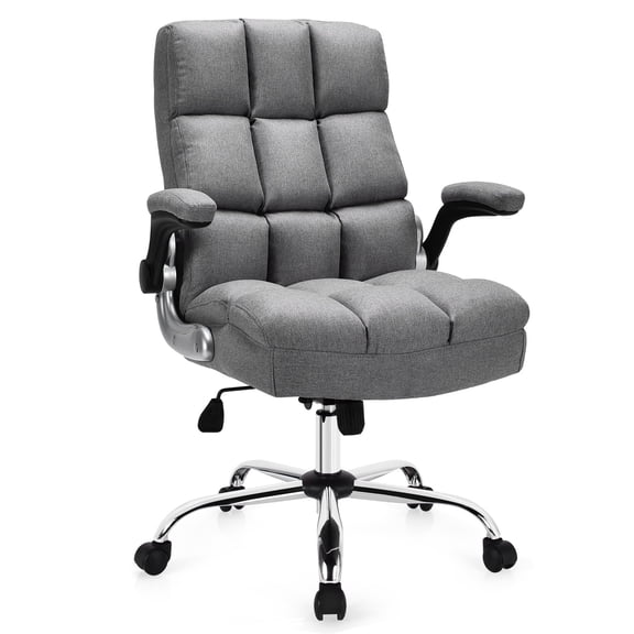 KDTHTF Big & Tall Office Chair High Back Adjustable Swivel Computer Desk Chair with Flip-up Armrests, Linen Fabric Executive Chair for Home and Office, 400 lbs Capacity, Grey