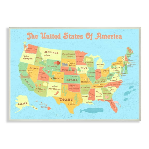 The Stupell Home Decor Collection of Map with Capitals Map Wall Art