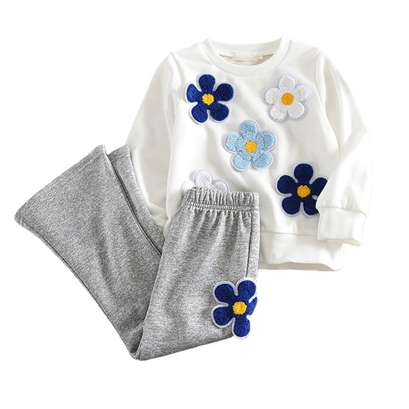CPNG Toddler Kids Boys Girls Sportswear Set Cute Embroidery Cotton Linen Crewneck Pullover Tops Sweatpants Set Long Sleeve Sweatshirt T Shirt(Grey,2-3 Years)