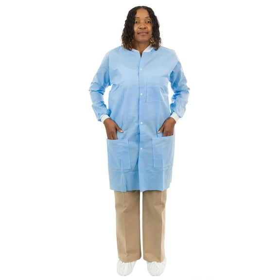 Light Blue SMS Lab Coat with 3 Pockets, Knit Wrists