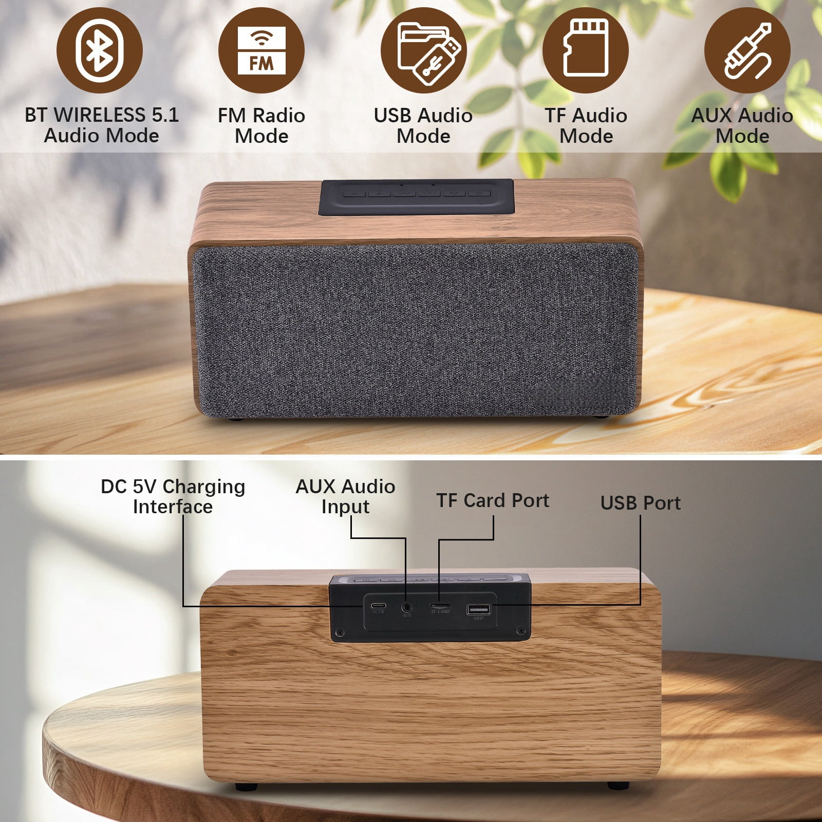 MUSICOZY Portable Bluetooth Speaker,Vintage Bluetooth Wireless Fabric Speaker with AM/FM Radio, HD Stereo Sound, Rechargeable Speaker Indoors w/Aux Input, Built-in Mic,Outdoor Speakers Beach Travel