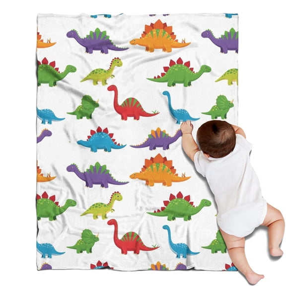 White Dinosaurs Colorful Species Pattern Blanket,Comfortable Soft Lamb Wool Throw Blanket,All Season,Warm Lightweight Blankets for Sofa Bed Couch Living Room Chair,30"x40"