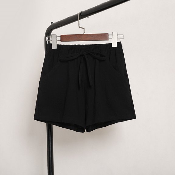 Shorts for Women Clearance!Yanyanz and Elastic Short Womens Pants Solid Pocket Waist Loose Pants Lounge Pants Women Womens Pants Black L