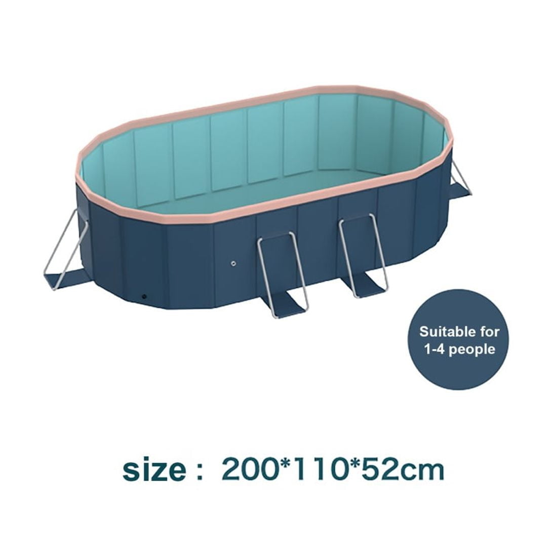 2.1m Oval Inflatable PVC Swimming Pool Dark Blue - Durable Lightweight Backyard Garden Use, Easy Setup & Storage with Large Water Capacity