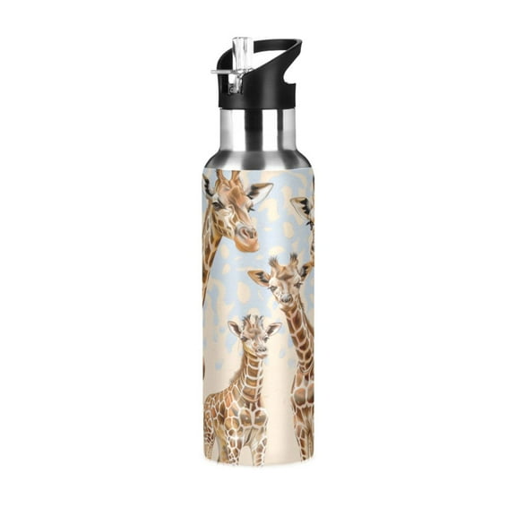 ALAZA Giraffe Family Water Bottle Insulated Flask Stainless Steel Straw Lid 20 oz