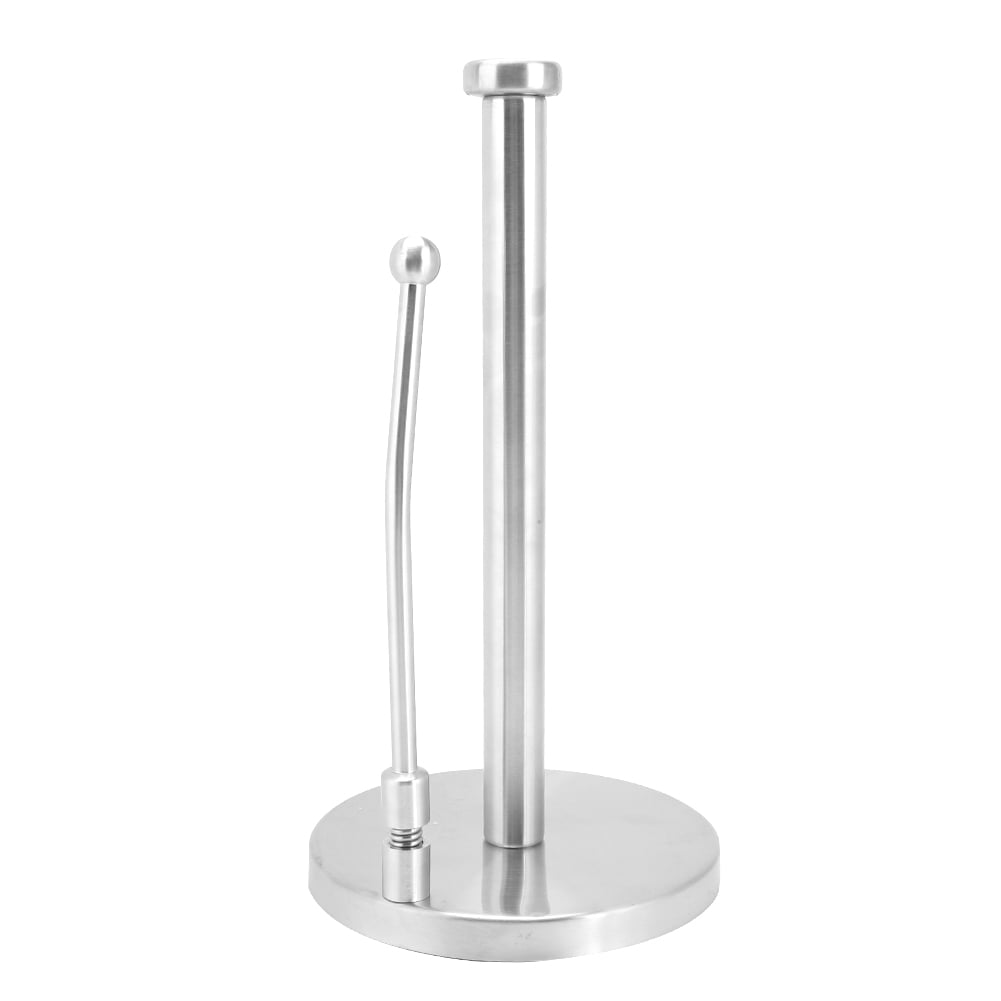 BOKYAN Premium Stainless Steel Paper Towel Holder with Spring-Activated Side Arm, Durable Kitchen Countertop Roll Organizer, 15 inches / 38 cm