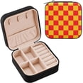 thumbnail image 2 of Checkerboard Red Yellow Jewelry Box Portable PU Leather Jewelry Mini Case with Removable Tray Display Earrings Bracelets Rings Necklaces for Women Women Gifts, 2 of 7