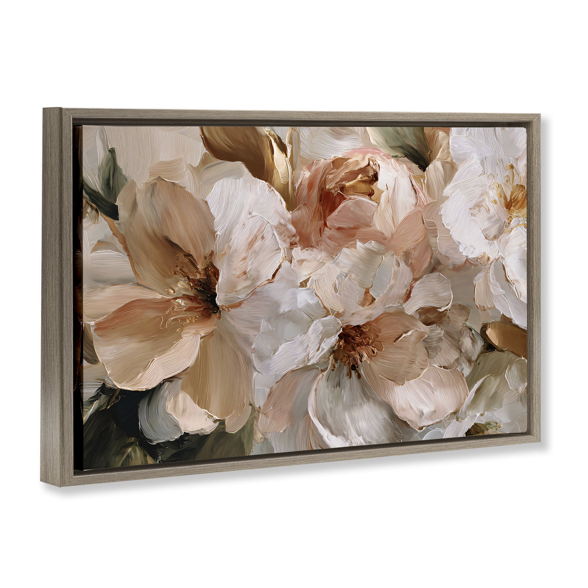 Stupell Industries Pink Brushstroke Petals Brown Framed Floater Canvas Wall Art, design by Jacky Ngan