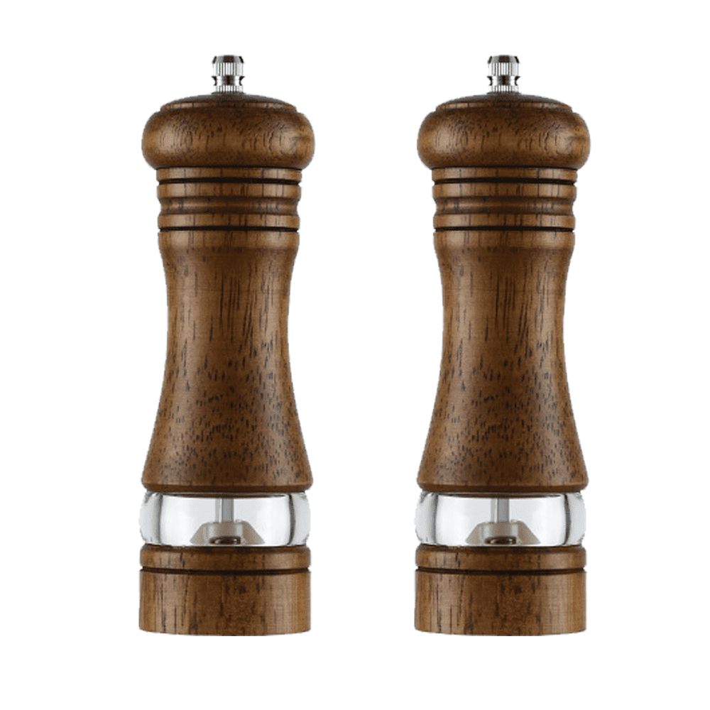 Wooden Salt and Pepper Grinder Set with Shelf Manual Mills Acrylic Vis –  Spice It Up Shakers