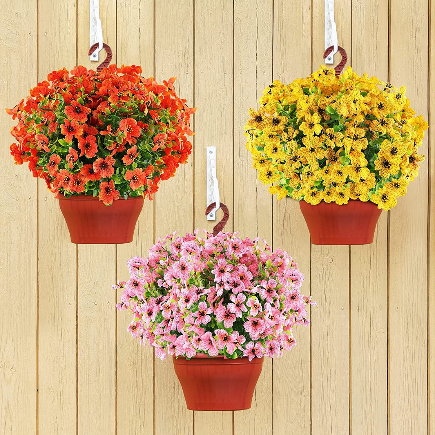 Sinhoon 18 Bundles Artificial Flowers UV Resistant Fake Plants Outdoor Faux Plastic Flowers Garden Window Box Porch Home Decor (Yellow)