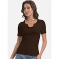 thumbnail image 3 of Women's Short Sleeve V-Neck Ribbed Blouse - Slim Fitted Casual Basic Top, 3 of 6