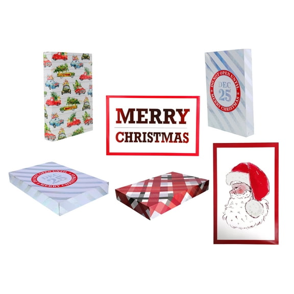 Christmas Printed Shirt Gift Boxes with Foil Stamp & Glitter (Pack of 6)