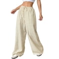 thumbnail image 4 of Women Drawstring Striped Pants Loose Wide Leg Trousers Casual Low Waist Pants Comfy Lounge Pants Blue & Blue Yellow M, 4 of 10