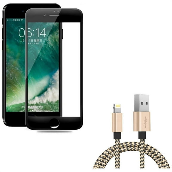 iPhone 8/7/6S/6 - Ceramics Screen Protector w 3ft USB Cable - Matte Black 3D Curved Edge Full Cover Anti Glare, Charger Cord Power Wire Sync for iPhone 8/7/6S/6