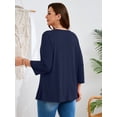 thumbnail image 6 of SHOWMALL Women's Work Tops, Plus Size 3/4 Sleeve Button V Neck Business Casual Blouse, Navy Blue, Size 5X, 6 of 6