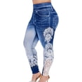 thumbnail image 1 of Lumento Plus Size Women High Waist Sport Yoga Jeggings Leggings Pants Denim Print Seamless Skinny Trousers Blue XL, 1 of 2