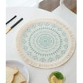 thumbnail image 5 of Fennco Styles Boho Mandala Fringe Decorative Cotton Placemats 13-inch Round, Set of 4 - Green Heat Resistant Insulation Table Mats for Home Decor, Dining Table, Banquets and Special Events, 5 of 8