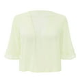 thumbnail image 4 of GEWSEY Womens Shrugs for Summer Cropped Cardigan Short Sleeve Open Front Sheer Shawl Cardigans Lightweight Chiffon Bolero (Beige, S), 4 of 5