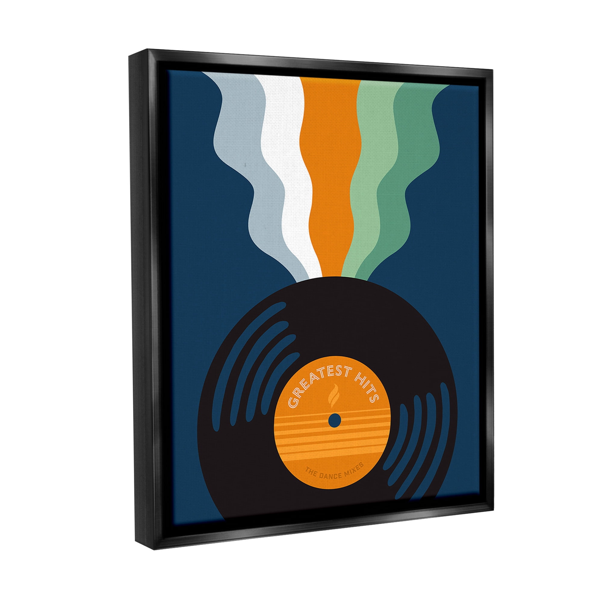Stupell Industries Groovy Vinyl Record Novelty Painting Black Floater Framed Canvas Art Print Wall Art, 25 x 31