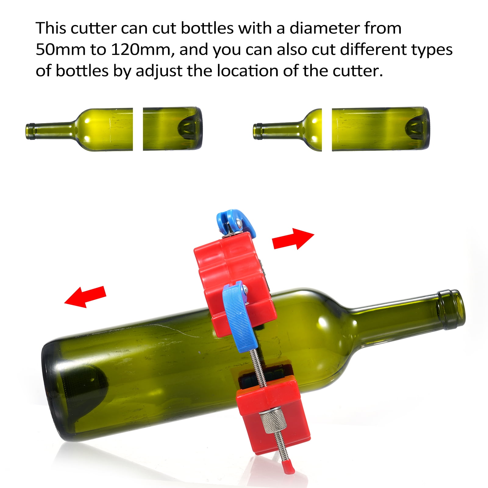 LAZIOEGR Adjustable Glass Bottle Cutter DIY Tool, 1.26-3.74 inches / 32-95mm, Red Single Blade