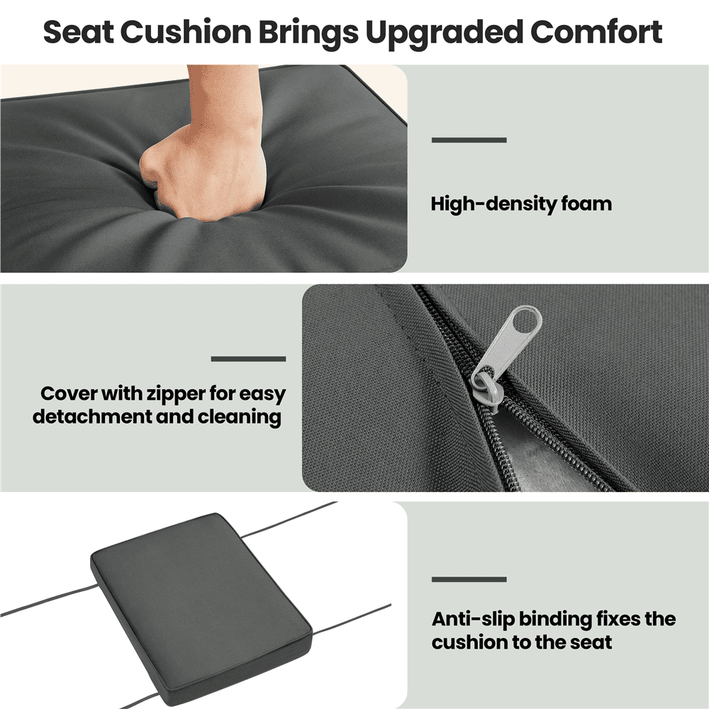 Alden Design 2PCS Wicker Ottomans with Removable Cushion for Patio, Black/Gray