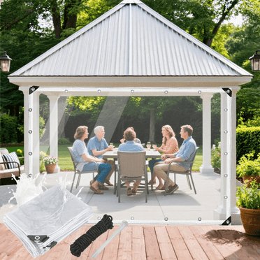 Gomok Clear Tarps with Grommets, 8x10ft Heavy Duty Waterproof Tarp with Nylon Rope, 17 Mil Thickened Transparent Cover for Patio, Greenhouse, Roof