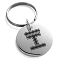 thumbnail image 1 of Stainless Steel Letter T Initial Empire Monogram Engraved Small Medallion Circle Charm Keychain Keyring, 1 of 1