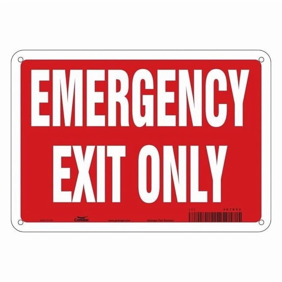 Condor Exit Sign, Vinyl, 10" W, 7" H, Emergency Exit Only, Red, White 467R53