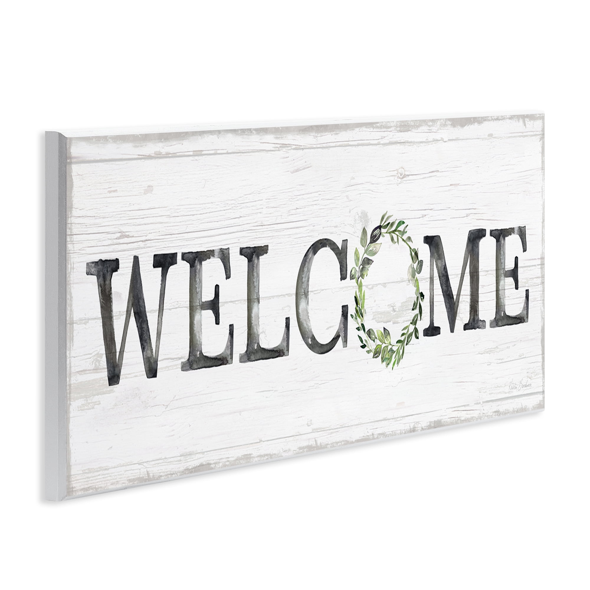 Stupell Industries Welcome with Floral Wreath Text & Numbers Painting Unframed Art Print Wall Art, 17 x 7
