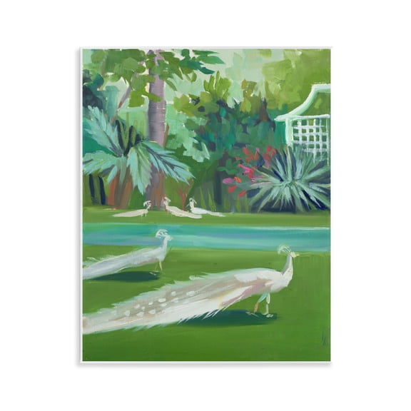 Stupell Industries White Peacocks Scene Landscape & Nature Painting Unframed Art Print Wall Art, 11 x 14