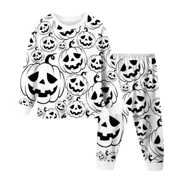 Halloween Pajamas Kids Size 4-5 Years Sleepwear Diy Loungewear Set Long Sleeve Top with Pants Cozy Girls' Pajama Sets White
