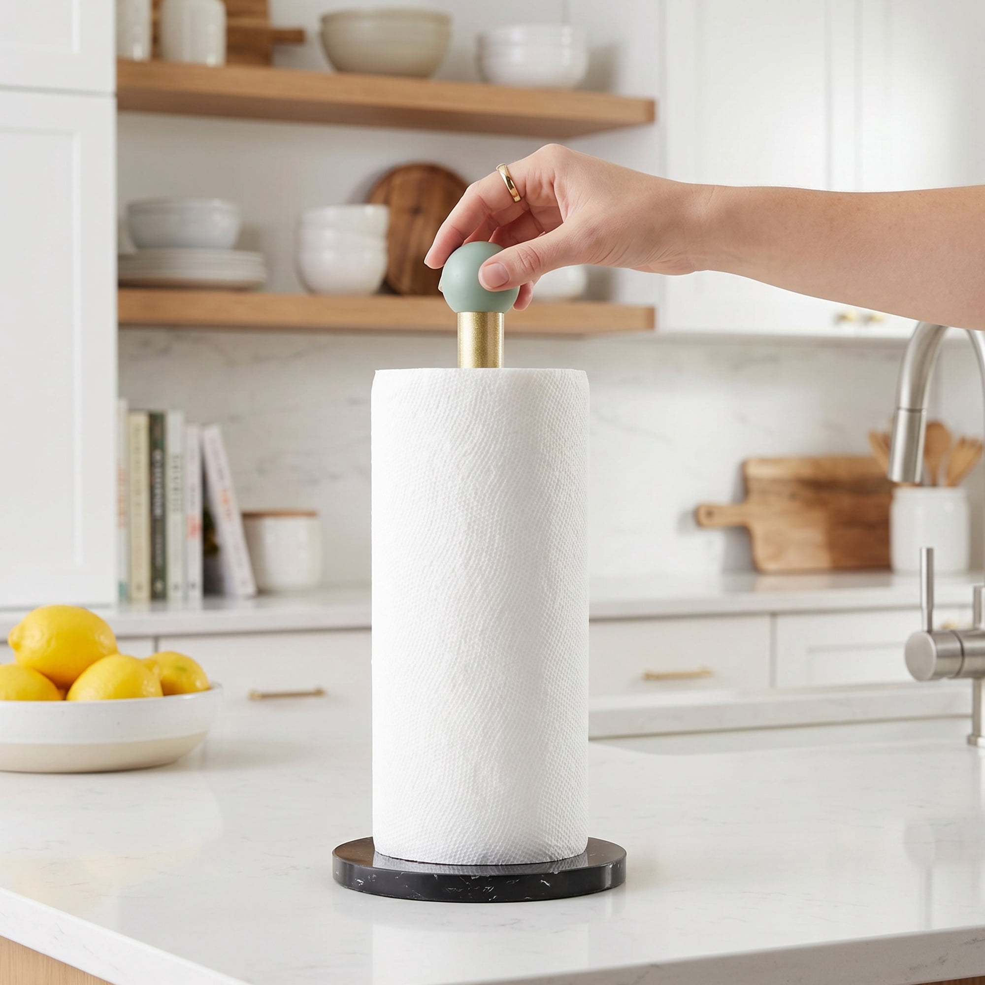 Unique Bargains Durable Paper Towel Holder Countertop Non Slip Base Black B 13.4x5.9inch