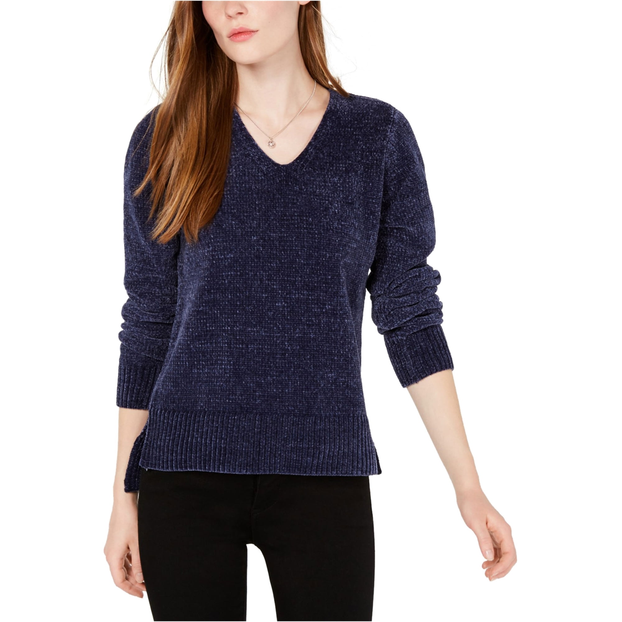 maison Jules Womens Chenille V-Neck Pullover Sweater, Blue, XX-Small ...