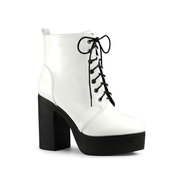 Unique Bargains Women's Zip Platform Chunky Heel Combat Boots