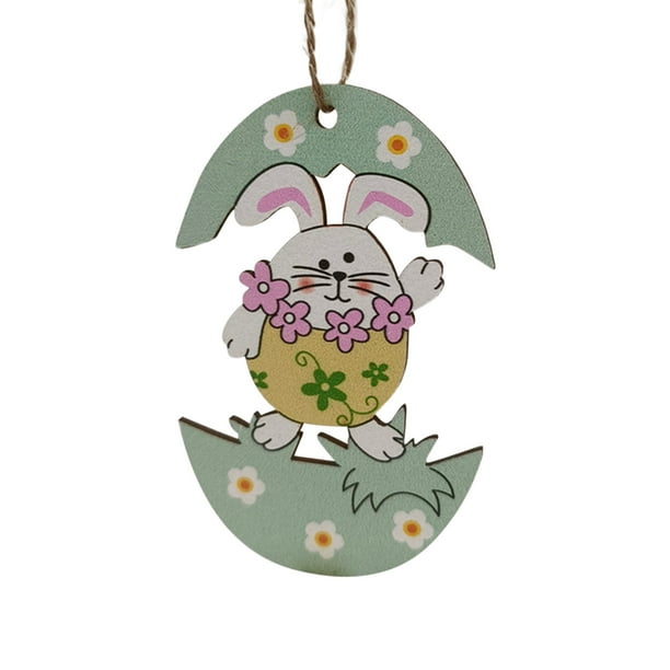 Adorno colgante de conejito de Pascua de madera | Decoración de árbol de Pascua DIY para niños | Colgante de puerta de pared de primavera | Manualidad creativa de decoración del hogar para niños
