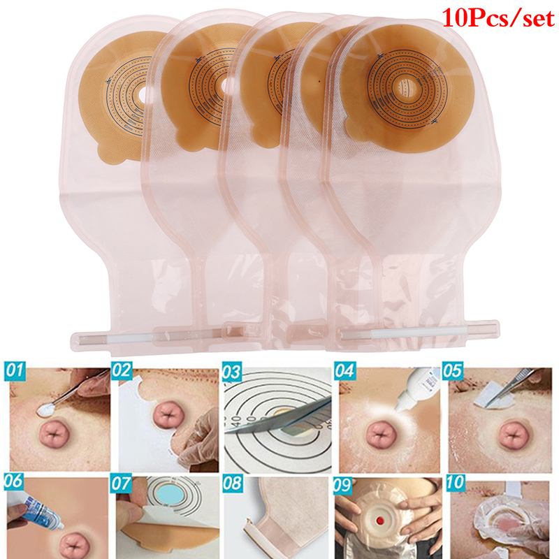 10Pcs Colostomy Bags 2560mm Stoma Pouch Bags Onepiece Open Clip