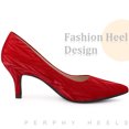thumbnail image 4 of BLISSFUL STEP Women's Pointed Toe Printed Slip on Kitten Heel Pumps Red (Size 6), 4 of 6