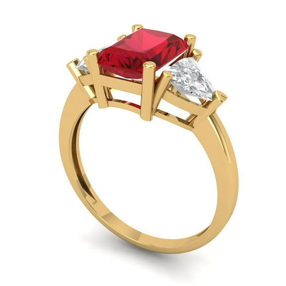 2.82 ct Emerald Cut Simulated Pink Tourmaline Three-Stone Engagement Ring for Women in 14K Yellow Gold
