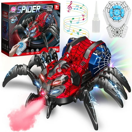 Huge Wave Remote Control Car for Boys, 2.4GHz RC Spider Toys with Spray and Lights, Realistic Moving Legs, Christmas Birthday Gift for Kids Ages 4-12