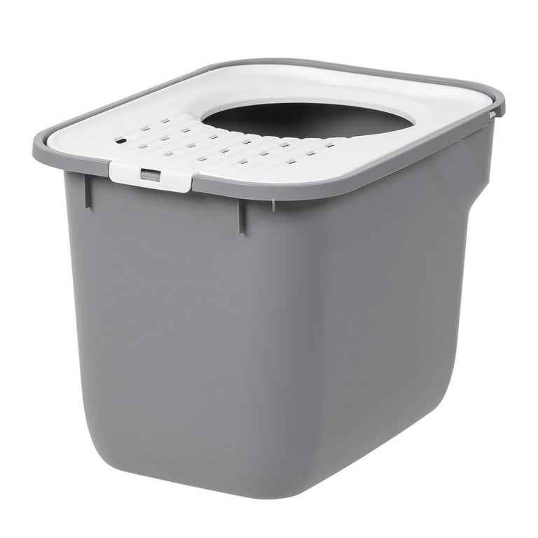 Iris Square Top Entry Cat Litter Box, Gray/White photo 5