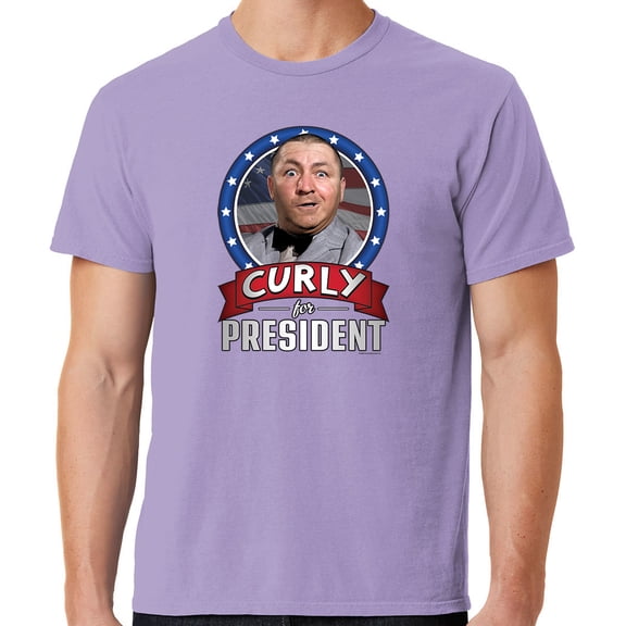 Mens Three 3 Stooges Curly for President Cotton Tee Shirt, 3XL Ameth Purple