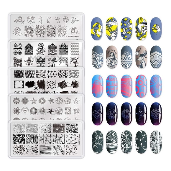 Mr. Fox-Juego de tablero para impresión de uñas, patrón de mármol y estrella de Graffiti, patrón de corteza de encaje, estampado artístico abstracto, plantilla de estampado en caliente DIY