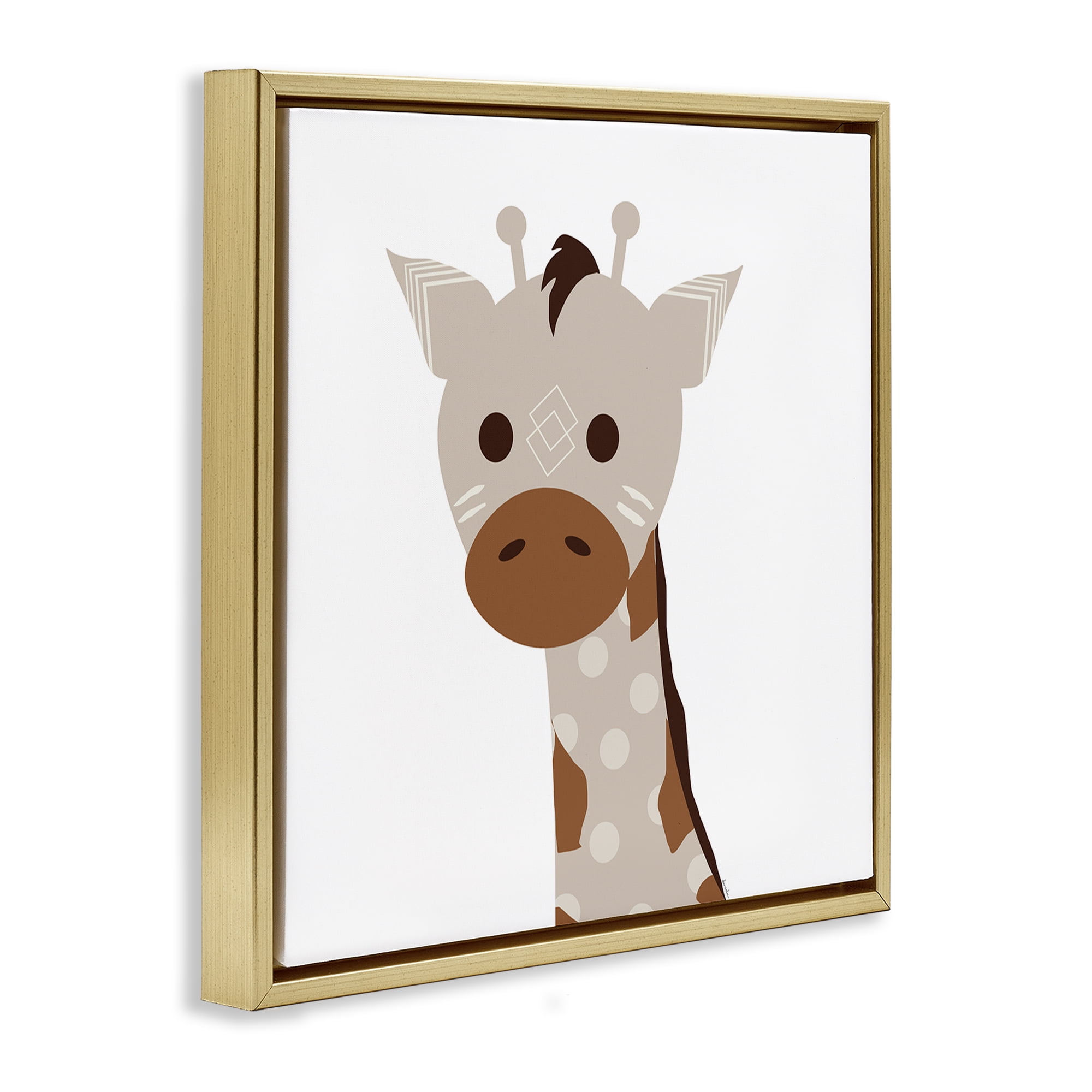 Stupell Industries Neutral Tone Giraffe Animals Painting Gold Floater Framed Canvas Art Print Wall Art, 18 x 18