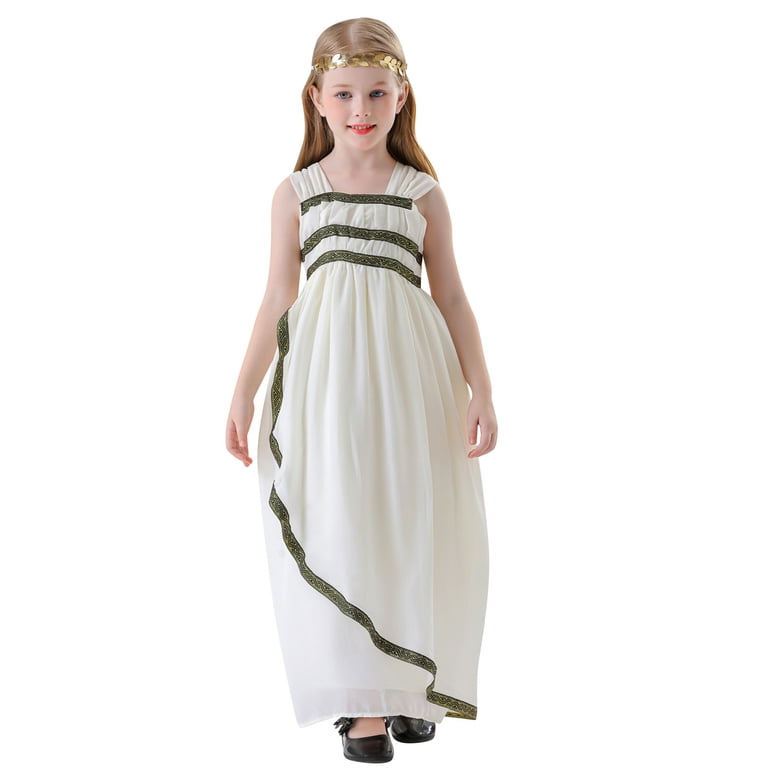 roman party dresses YeJammarp Girls Halloween Party Dresses Set Velvet Greek Toga Dress with Cape Roman Goddess Ball Gown Grecian Dress Up Outfit Set 12 Years, Beige,