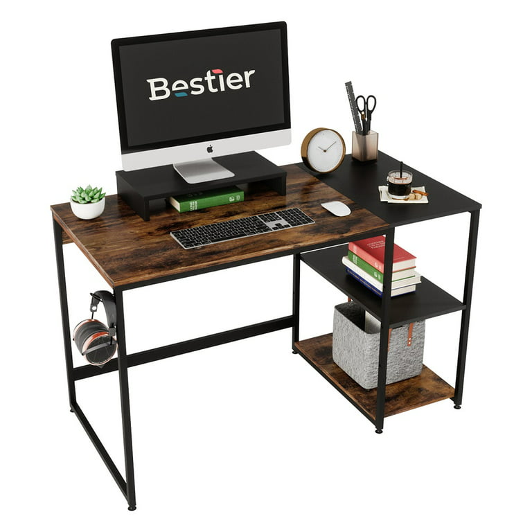 Odk 47 Inch Compact L Shaped Desk For Apartment, Living Room, Bedroom, Or  Office With Storage Shelves, Headphone Hook, And Monitor Stand, Black :  Target