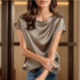 thumbnail image 3 of Mittory Women's Short Sleeve Satin Blouses Casual Loose Crewneck Silk Shirts Roll Up Sleeve Tunic Tops, 3 of 6
