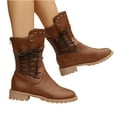 thumbnail image 2 of Willtoo Women's Vintage Rivet Cowboy Boots Mid-Calf Boots,Non-slip Side Lace Up Mid Calf Boots Anti Slip Platform Low Heels Motorcycle Riding Short Boots For Women Winter Shoes Brown, 2 of 6