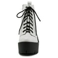 thumbnail image 3 of Soda Women Chunky Thick High Heels Ankle Boots Hidden Platform Lace Up Side Zipper Booties SETUP-S White 11, 3 of 4